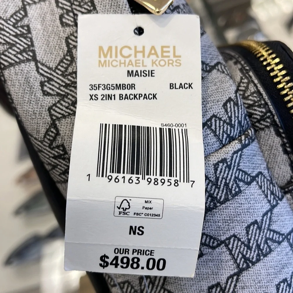 MICHAEL KORS Maisie Extra-Small Logo 2-in-1 Backpack Black  NWT